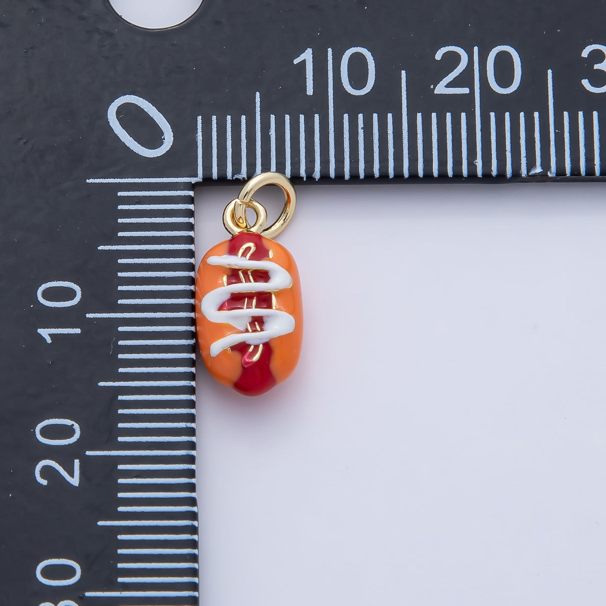 18K Gold Filled Hot Dog Enamel 3D Food Charm | AF1476