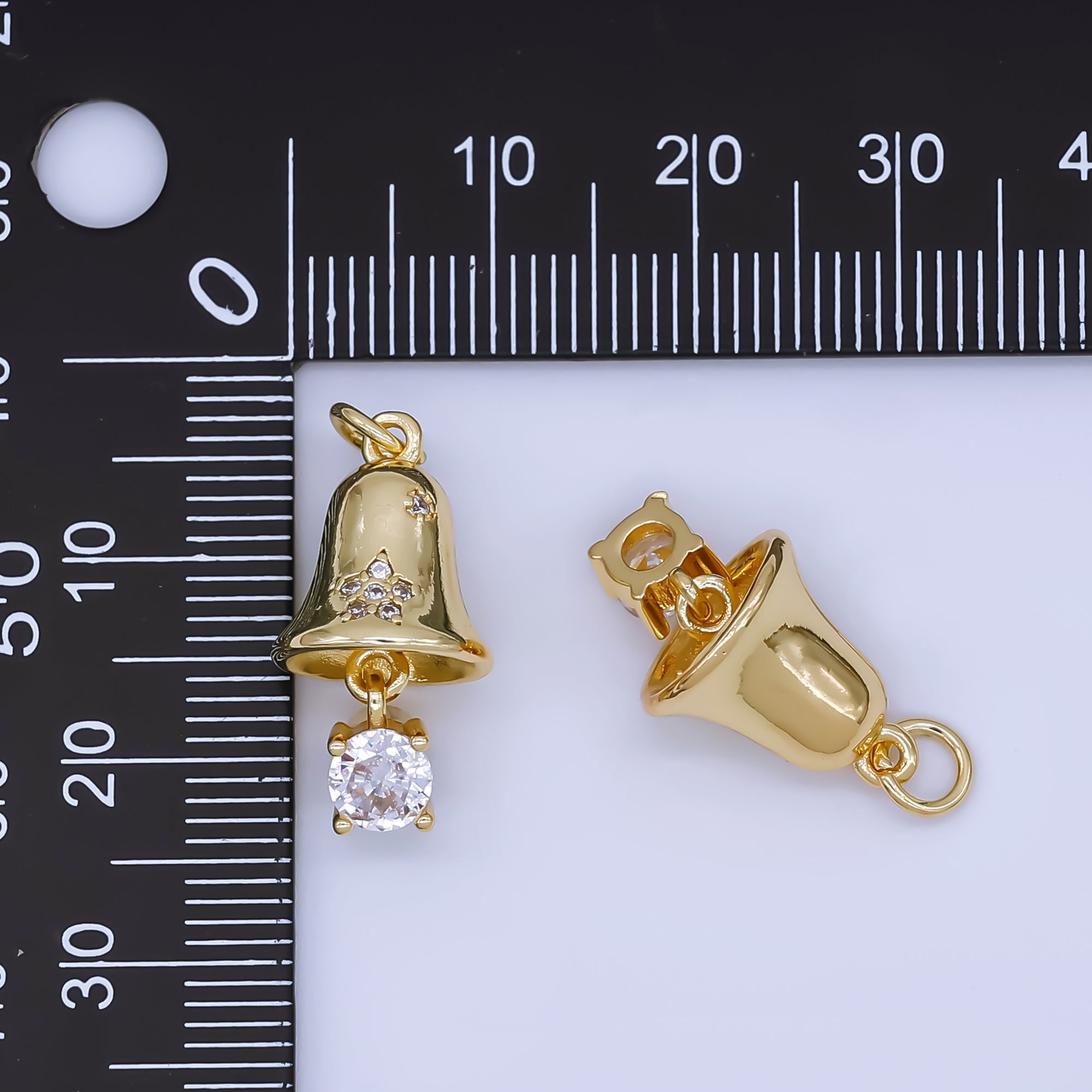 24k Gold Filled Bell with Solitaire CZ Ball Drop Charm | AF1504