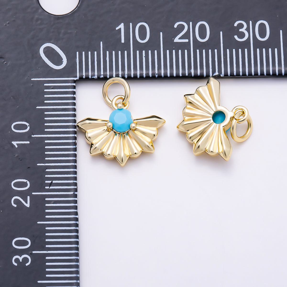 16K Gold Filled 14mm Turquoise CZ Fan Shaped Sunburst Charm in Gold & Silver | Charms-01867 - Charms-01868