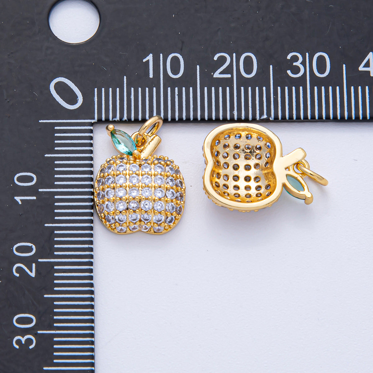 18K Gold Filled 14.5mm Apple Fruit Micro Paved CZ Charm | AK041