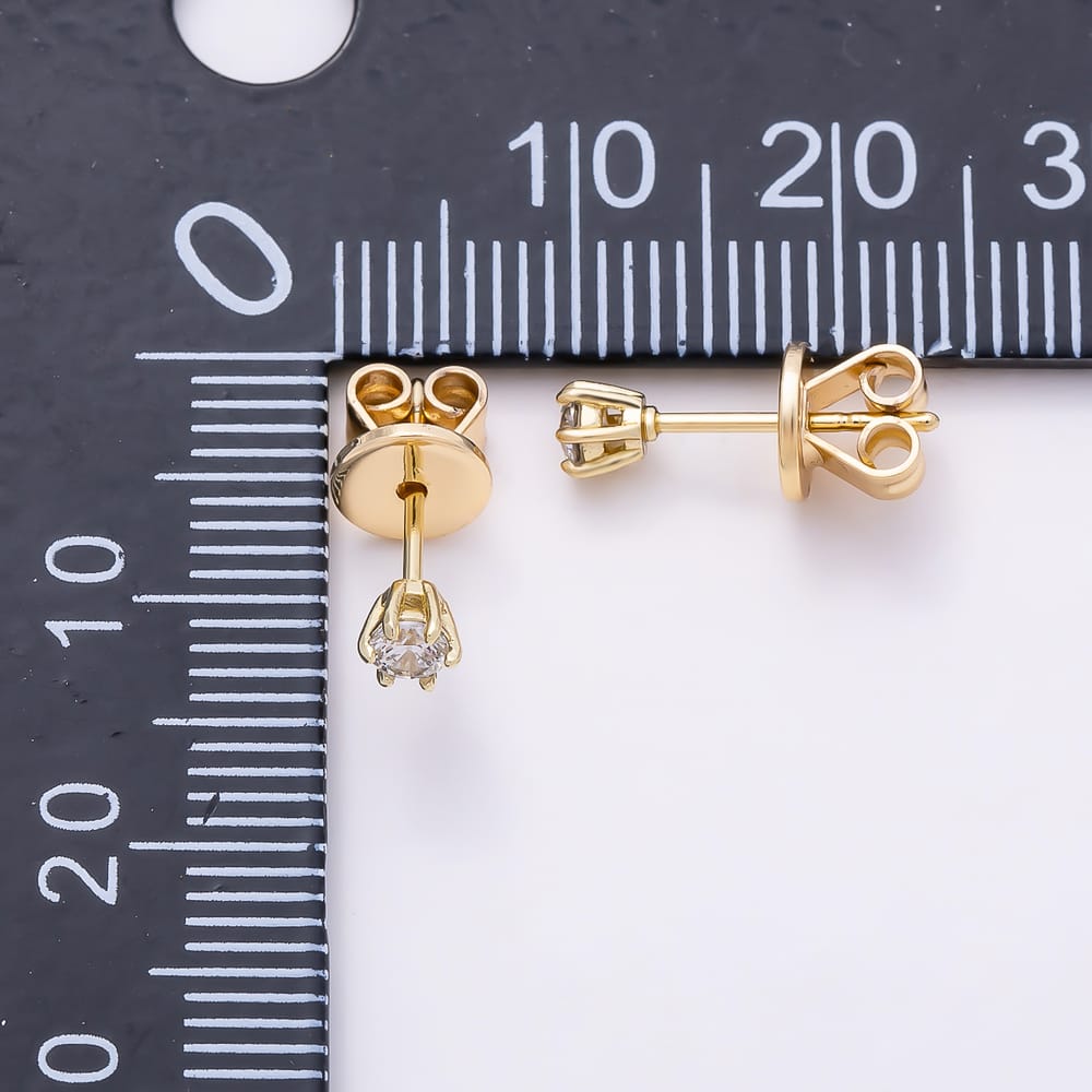 14K Gold Filled 3mm Black, Clear CZ Round 6-Prong Solitaire Mini Stud Earrings | Earrings-01188