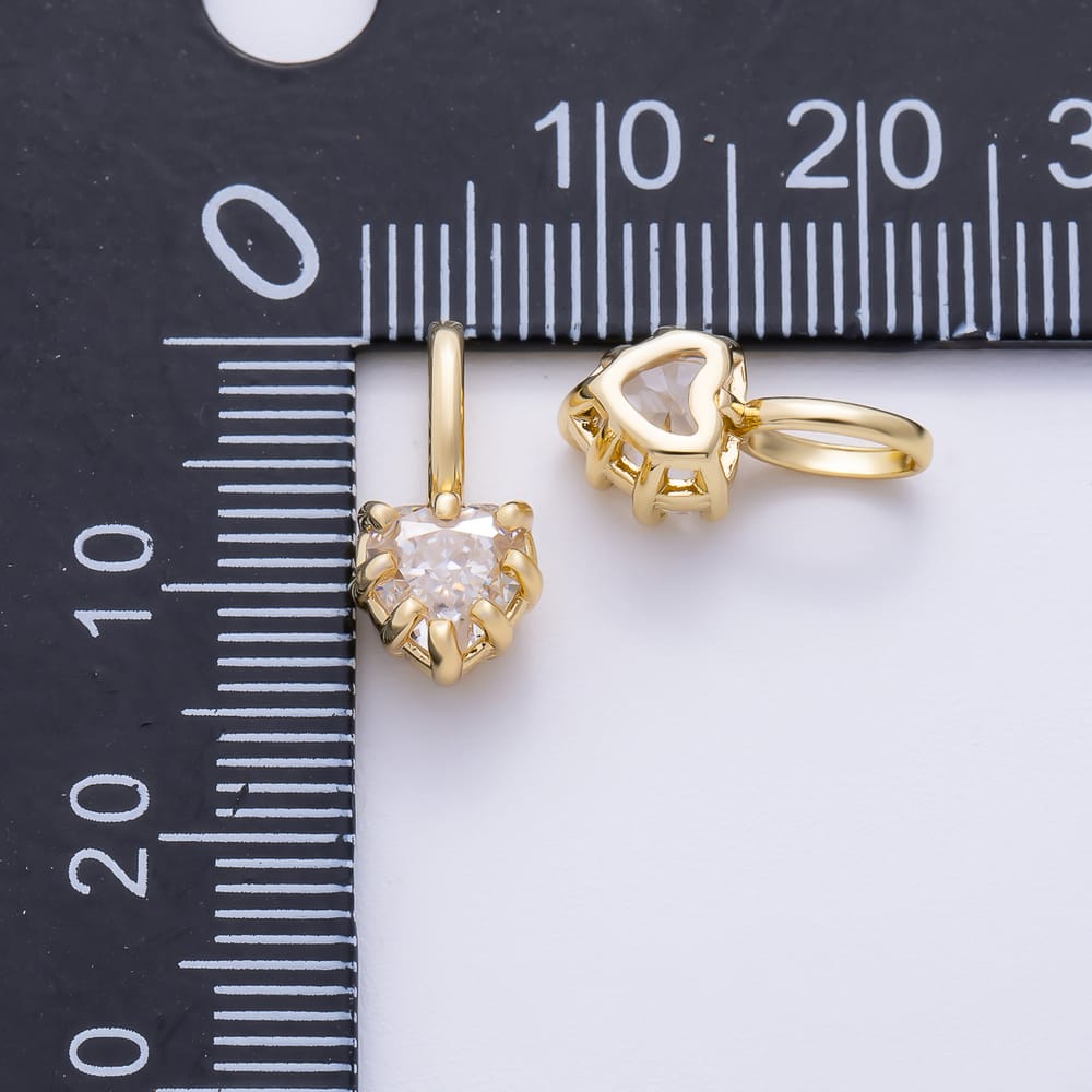 16K Gold Filled 14mm Mini Heart Clear CZ Georgian Set Bezel Solitaire Pendant in Gold & Silver | Charms-02422 Charms-02423