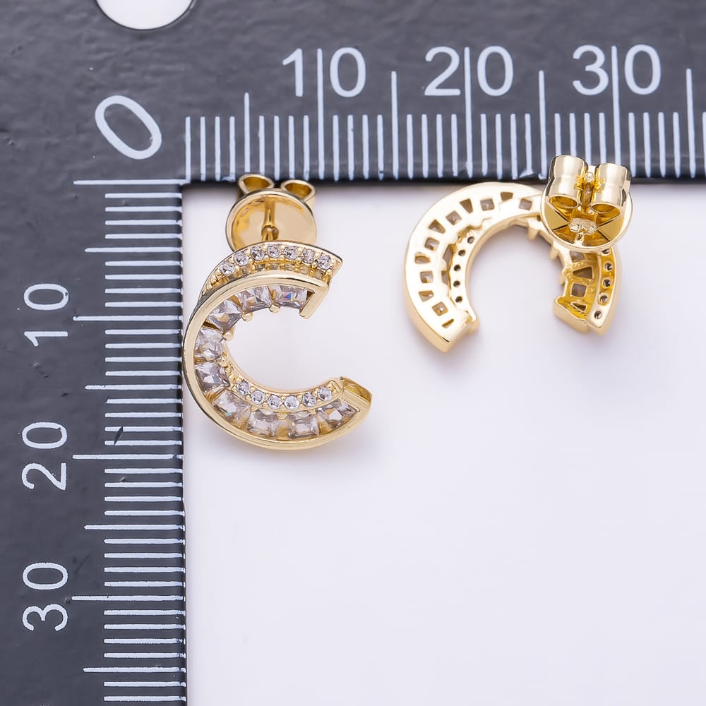 16K Gold Filled 16mm Double Row CZ C-Hoop Statement Earrings in Gold & Silver | Earrings-00945 - Earrings-00946