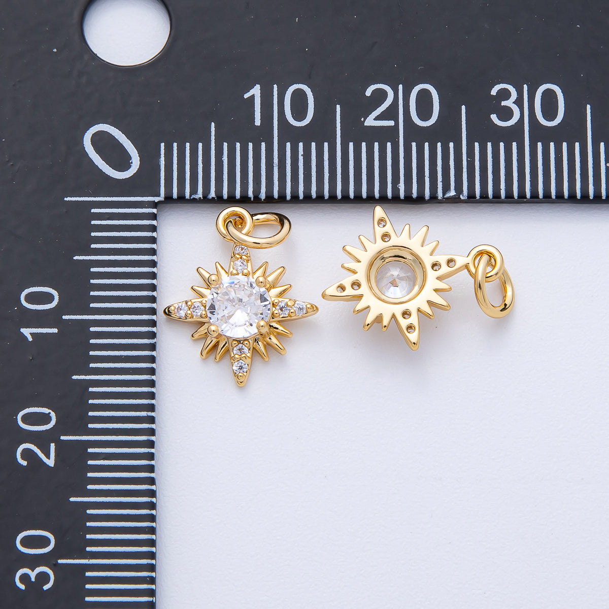 18K Gold Filled 14mm Clear Micro Paved CZ Compass Celestial Starburst Charm | AK173