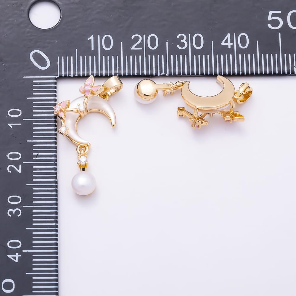16K Gold Filled 14mm CZ Shell Pearl Drop Celestial Crescent Moon Pendant in Gold & Silver | Charms-02367 Charms-02368