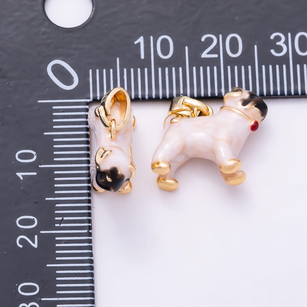 16K Gold Filled White Enamel Pug Dog 3D Multidimensional Pendant | Charms-02350
