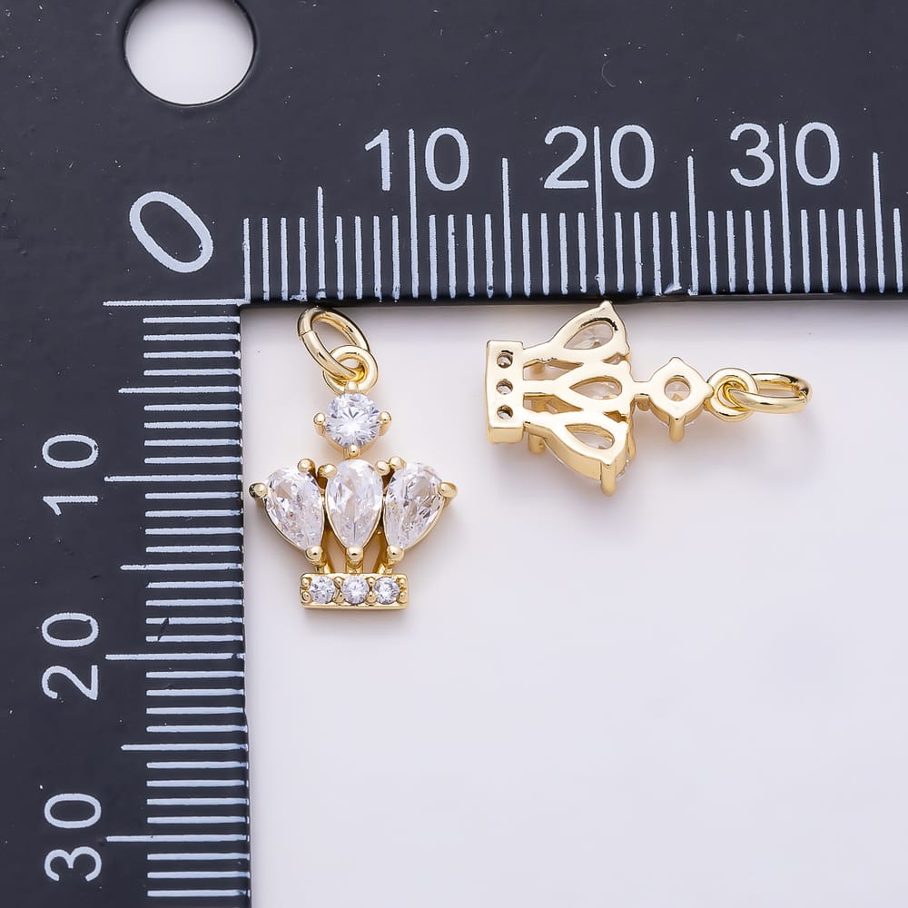 16K Gold Filled 14mm Clear Triple Teardrop Micro Paved CZ Crown Charm in Gold & Silver | Charms-02282 Charms-02283