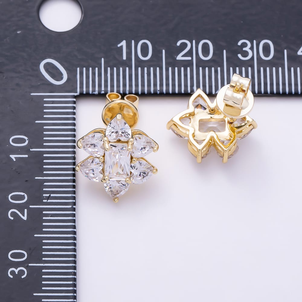 16K Gold Filled 14.5mm Clear CZ Baguette Heart Geometric Heart Stud Earrings | Earrings-01107