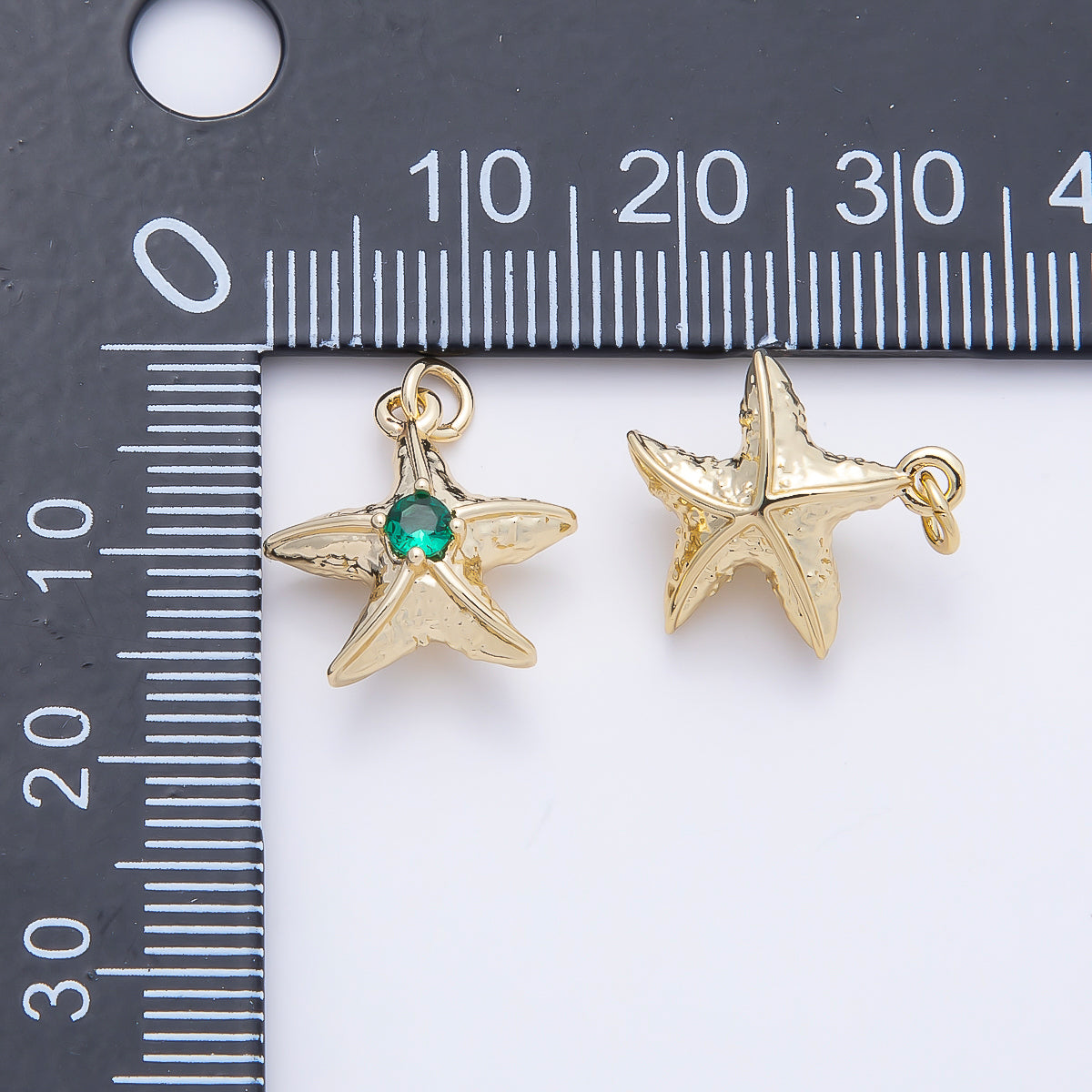 16K Gold Filled 14.5mm Green Teal CZ Textured 3D Multidimensional Starfish Charm | Charms-01255