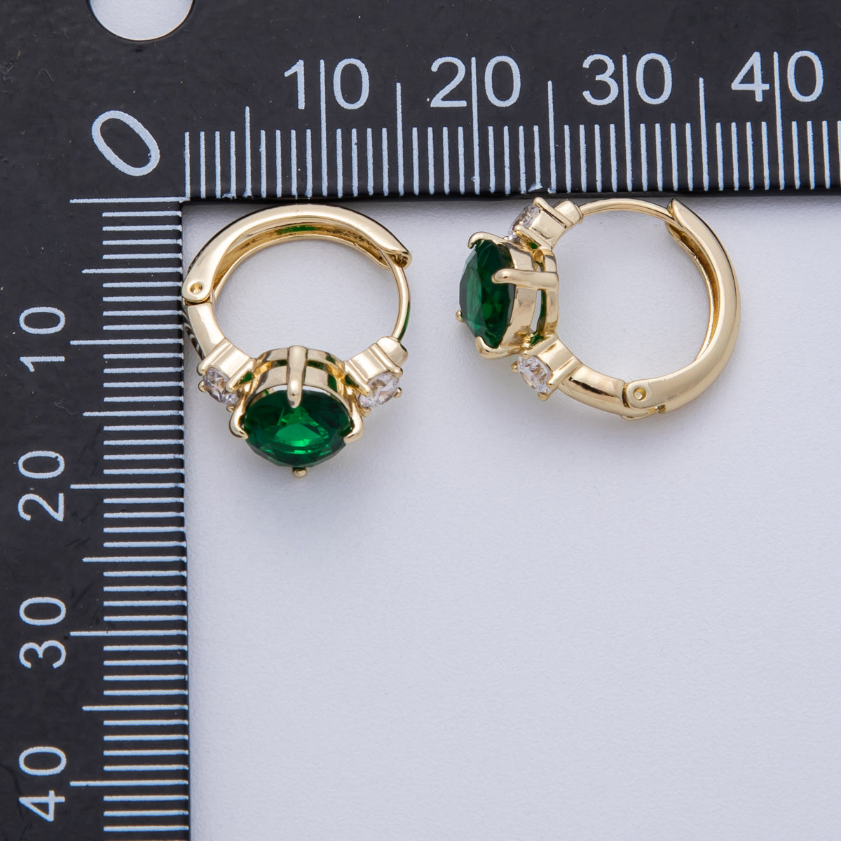 14K Gold Filled 15mm Clear, Green, and Red Oval Solitaire CZ Hoop Earrings | Earrings-00145 - Earrings-00147