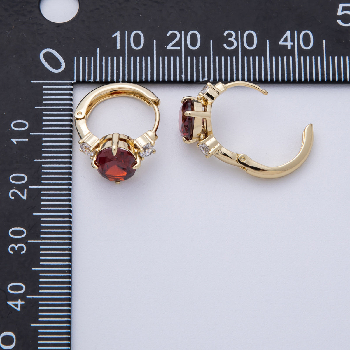 14K Gold Filled 15mm Clear, Green, Red Oval Solitaire CZ Huggie Earrings | Earrings-00145 ~ Earrings-00147