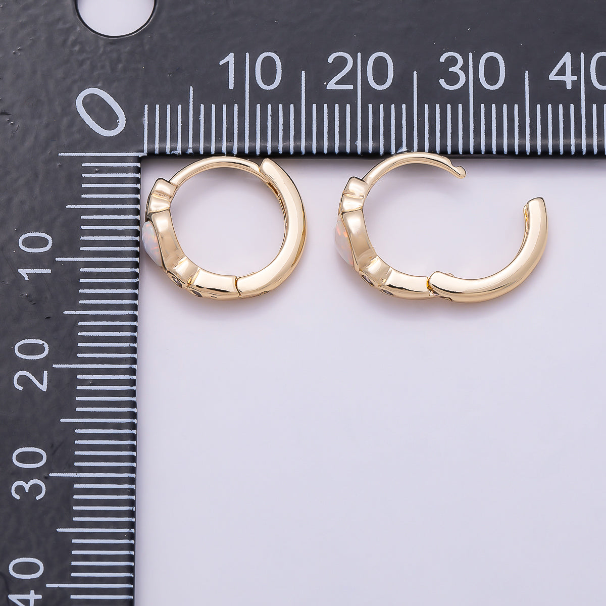 16K Gold Filled 15mm White Opal Clear CZ Dotted Heart Cartilage Huggie Earrings | Earrings-00427