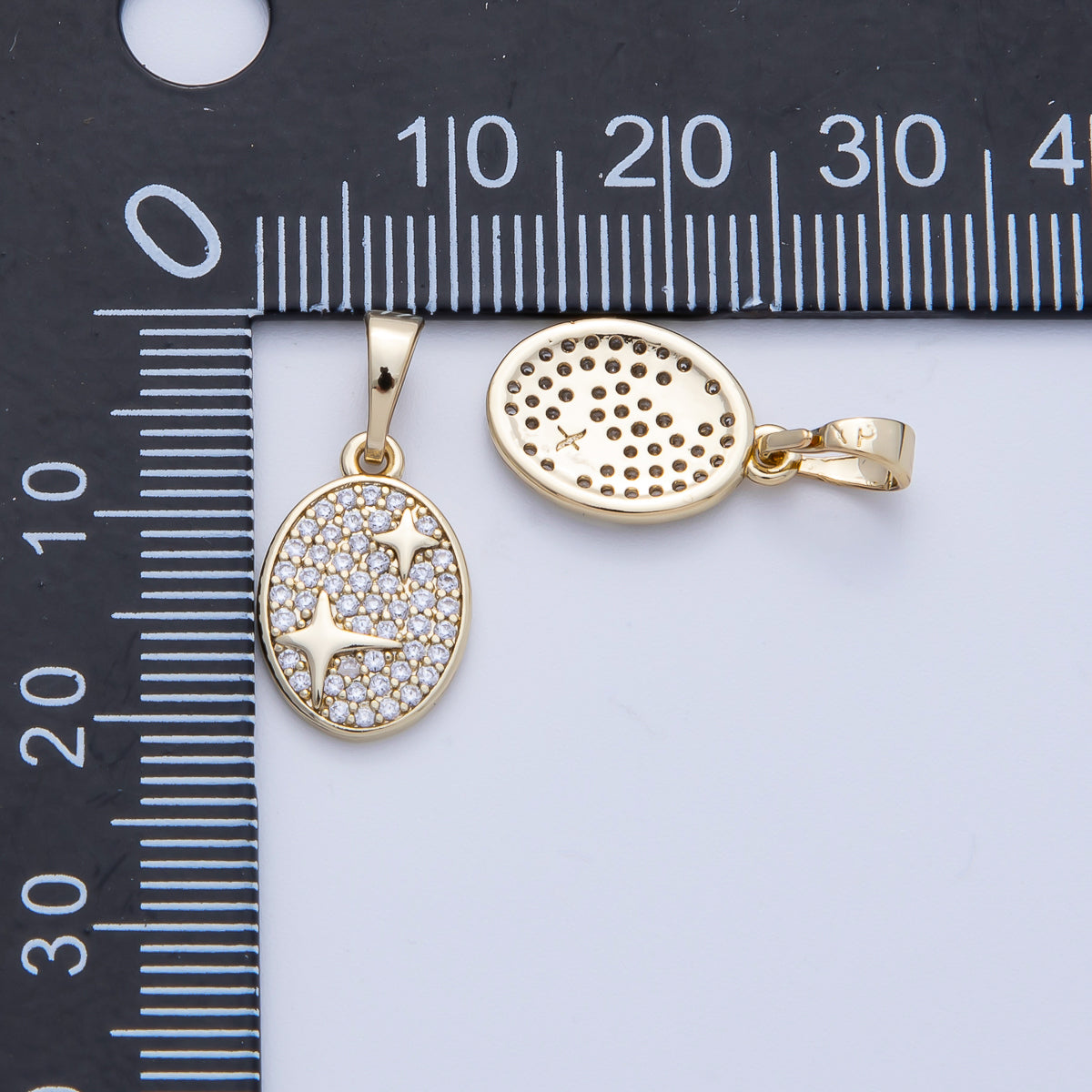14K Gold Filled 15mm North Star Micro Paved CZ Oval Pendant | Charms-00085