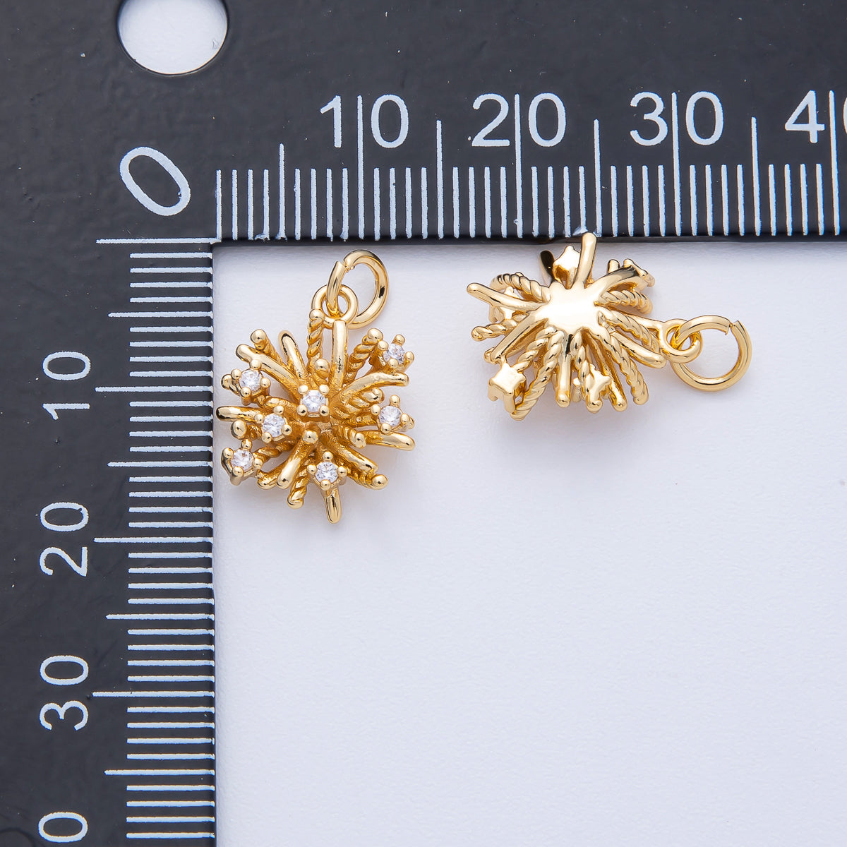 18K Gold Filled 15mm Micro Paved CZ Geometric Flower Charm | AK178