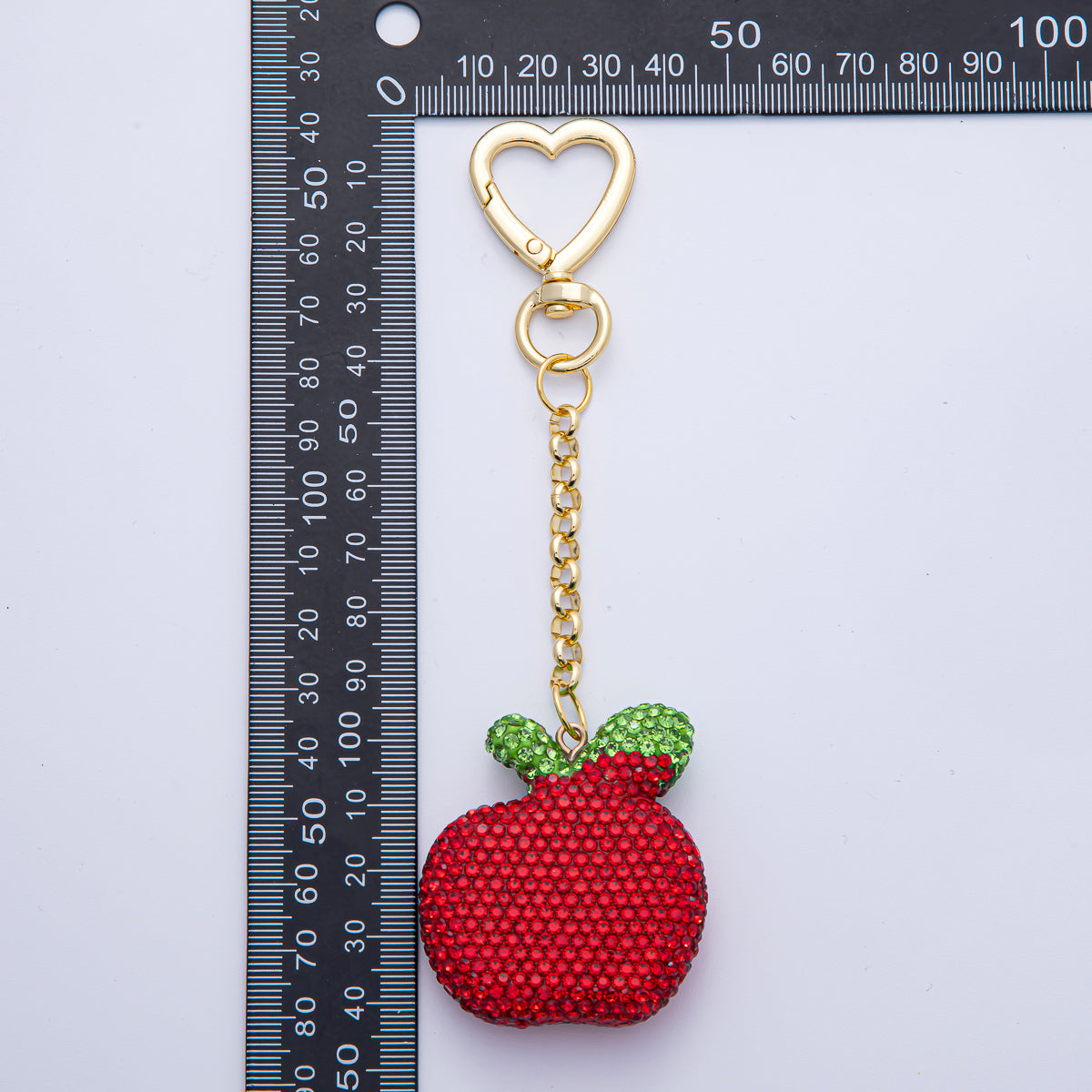 18K Gold Filled Red Bedazzled Apple Bag Charm Keychain Push Gate Key Ring | WB-00245