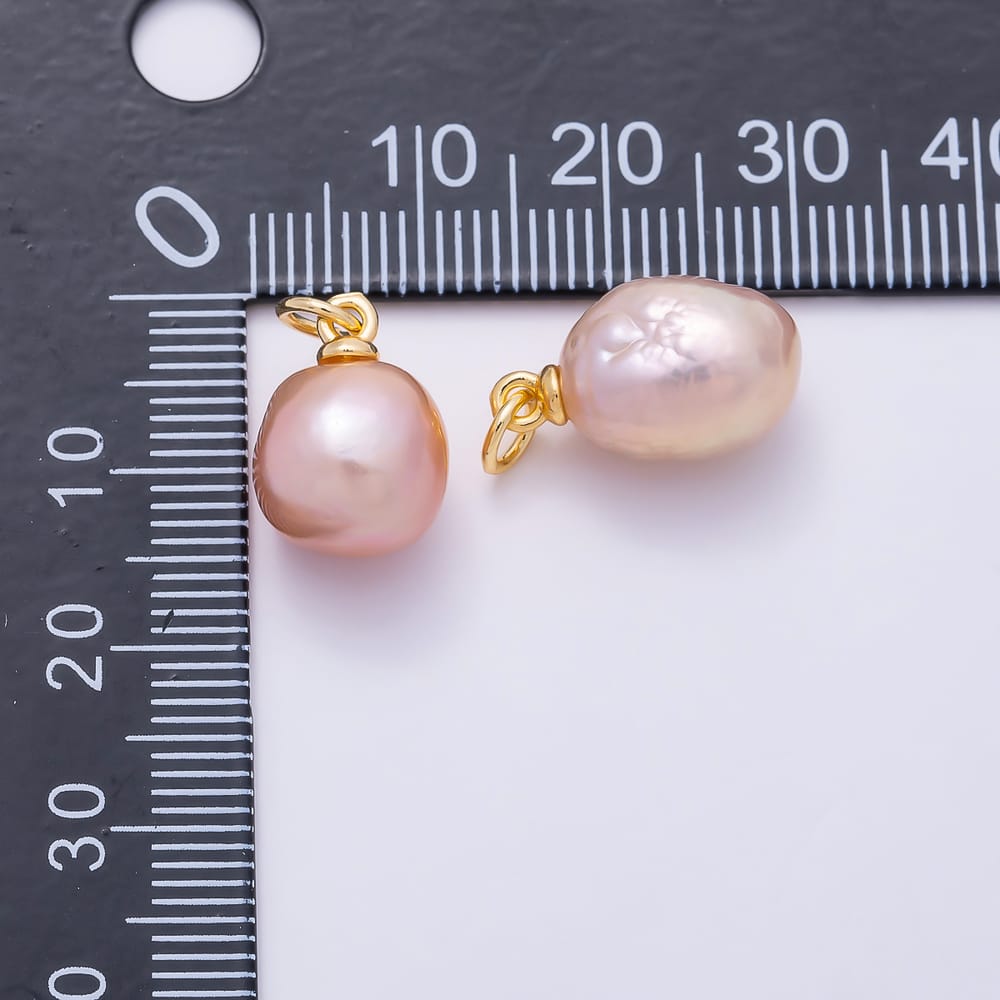 18K Gold Filled 14mm Pink Baroque Natural Freshwater Pearl Charm | Charms-02227