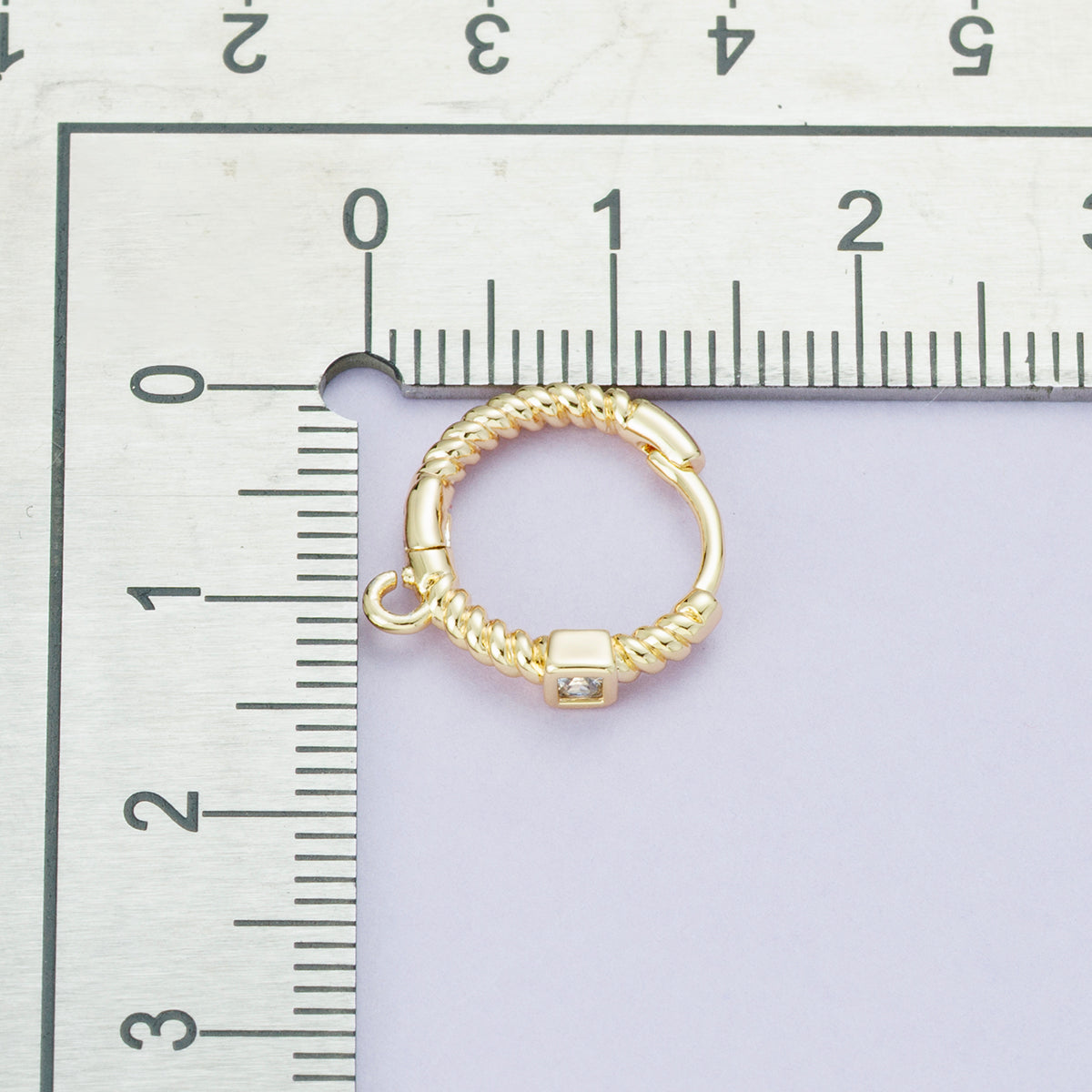 18K Gold Filled 15mm Clear Square CZ Ribbed Croissant Open Loop Drop Huggie Earrings in Gold & Silver | Findings-00113 Findings-00114