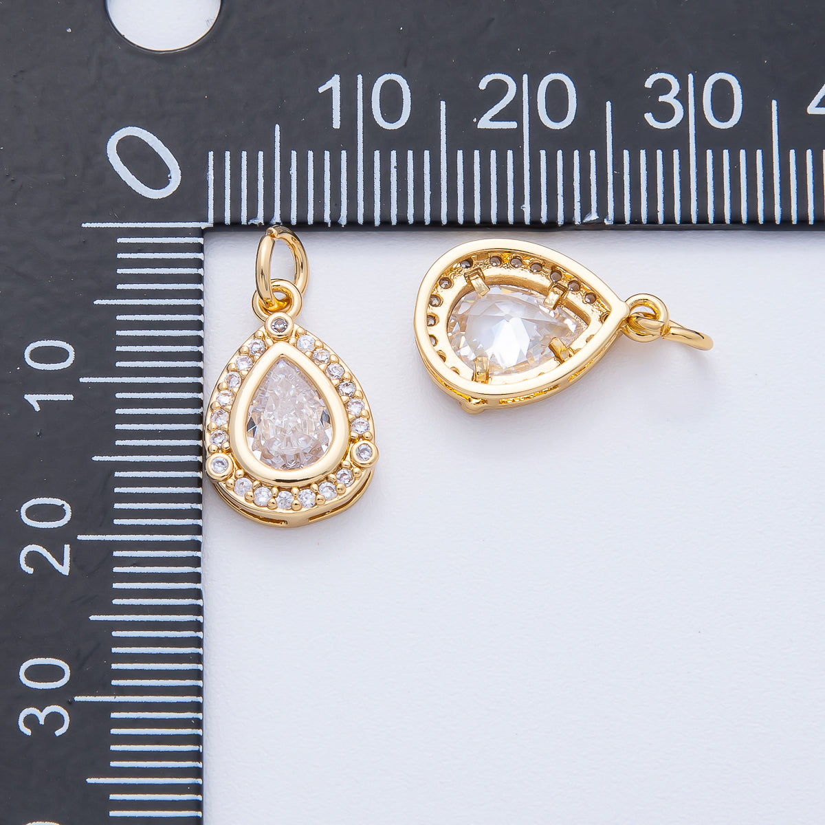 18K Gold Filled 15mm Clear CZ Micro Paved Teardrop Charm | AK169