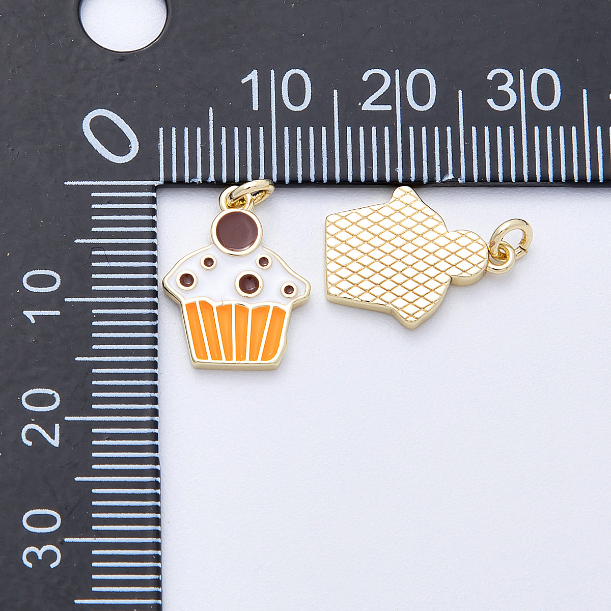 16K Gold Filled 15mm Brown, Pink Enamel Cupcake Charm | Charms-00155 - Charms-00156
