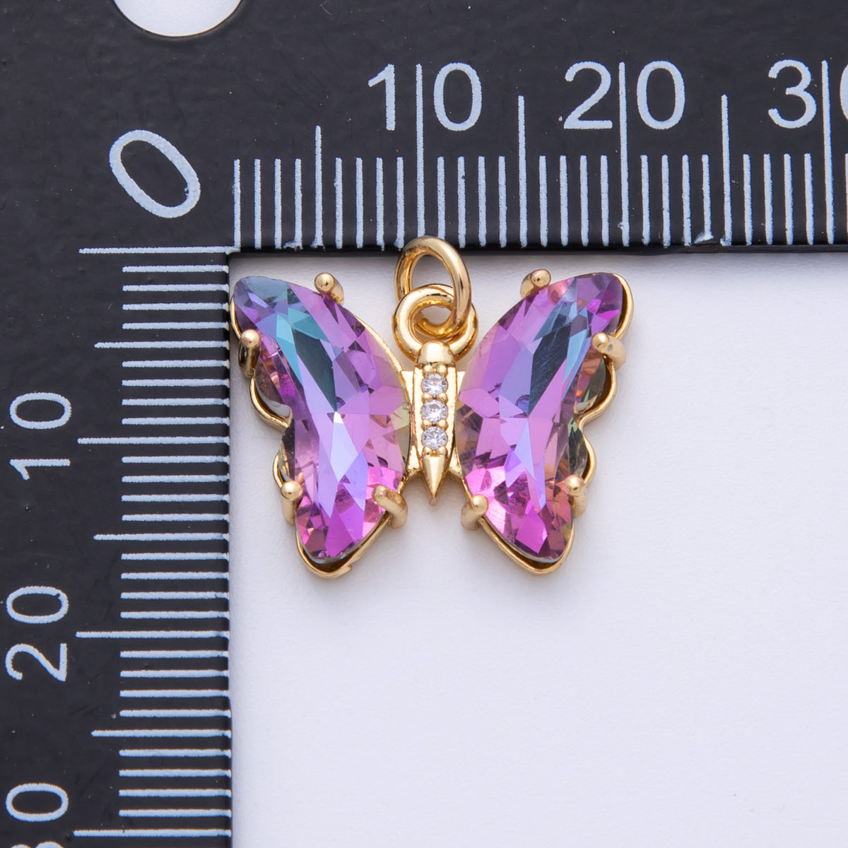 14K Gold Filled 15mm Blue Acrylic Micro Paved CZ Butterfly Charm | E848