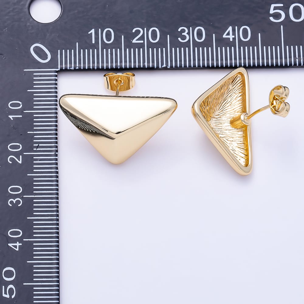 16K Gold Filled 25mm Puffy Inverted Triangular Geometric Statement Stud Earrings| Earrings-00820
