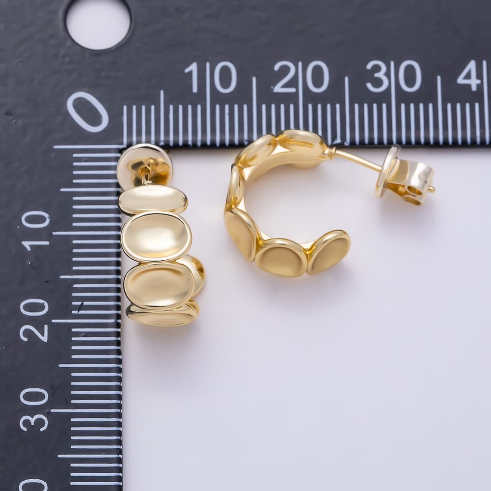 16K Gold Filled 22mm Stacked Oval Disc Pebble C-Hoop Earrings| Earrings-00823