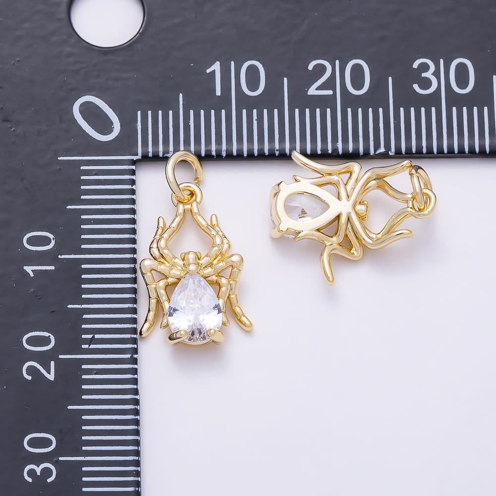 16K Gold Filled 15mm Clear CZ Teardrop Spider Insect Charm in Gold & Silver | Charms-02213 Charms-02214
