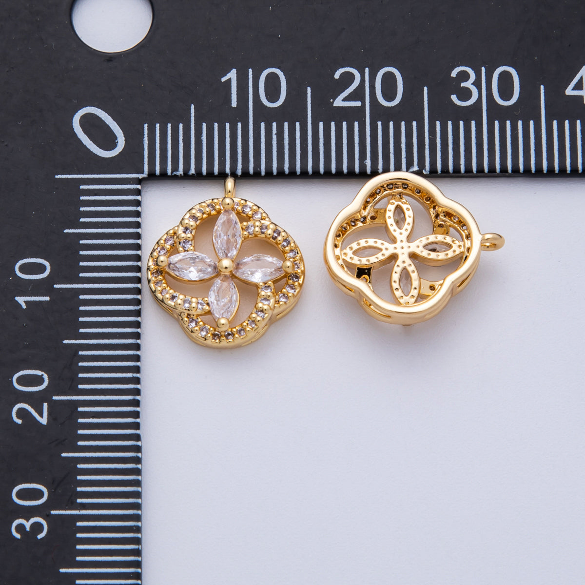 14K Gold Filled 15.3mm Clear Micro Paved CZ Marquise Flower Open Charm | Charms-00045