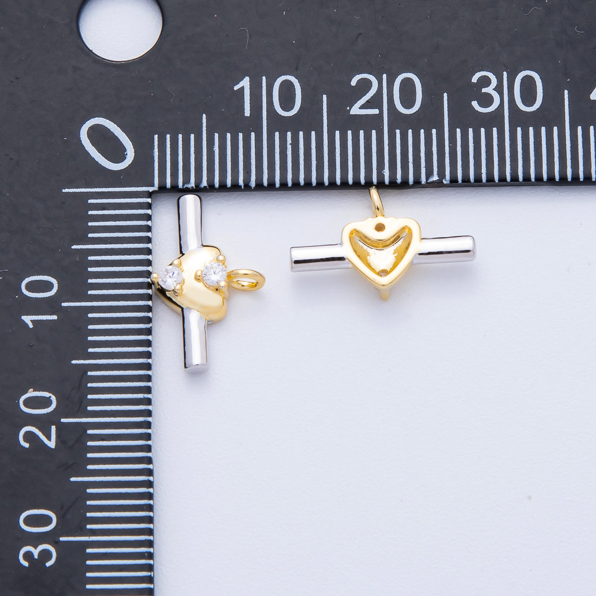14K Gold Filled 15.5mm CZ Heart Bar Mini Mixed Metal Charm | Charms-00043