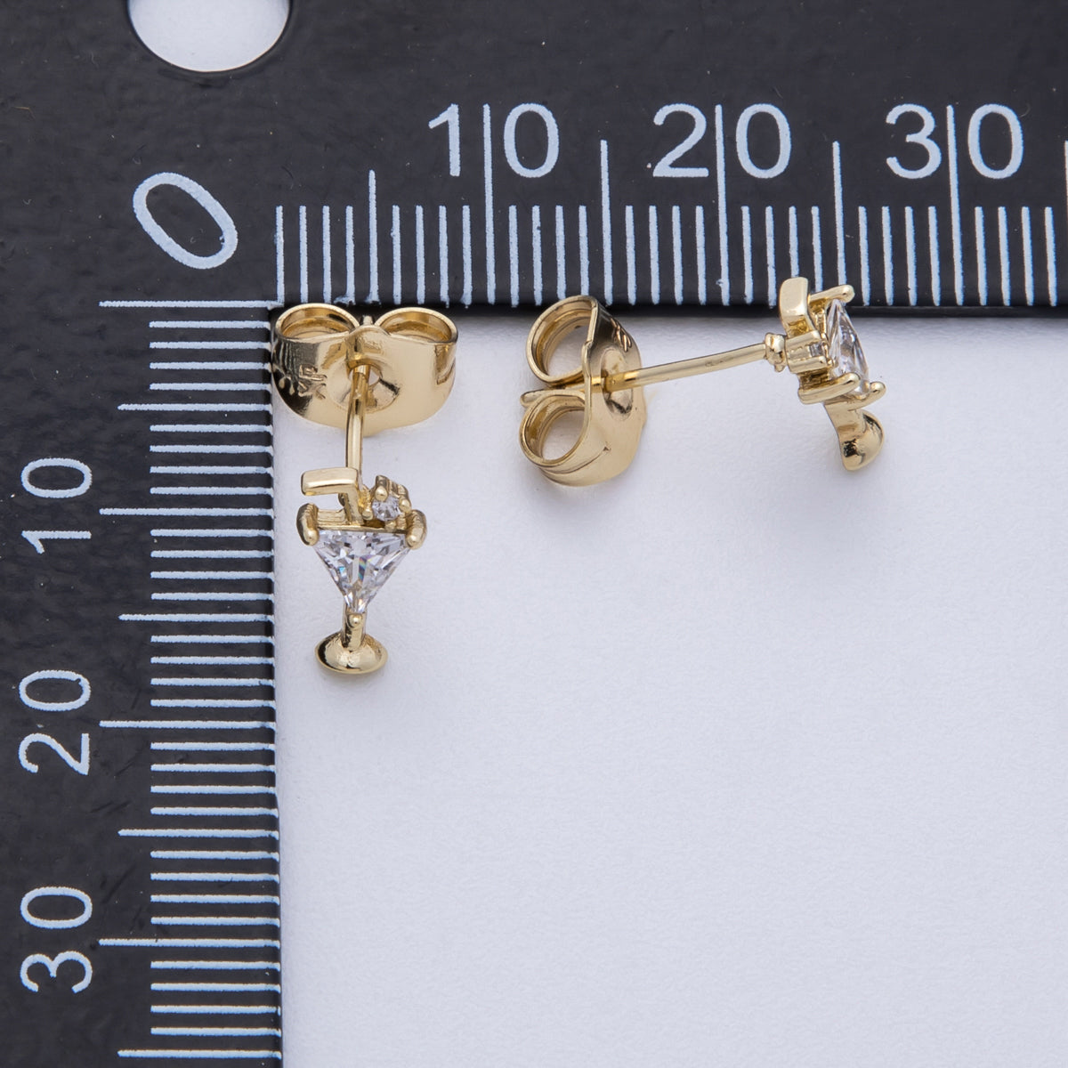 14K Gold Filled 15.3mm Clear CZ Martini Alcohol Glass Stud Earrings | Earrings-00027