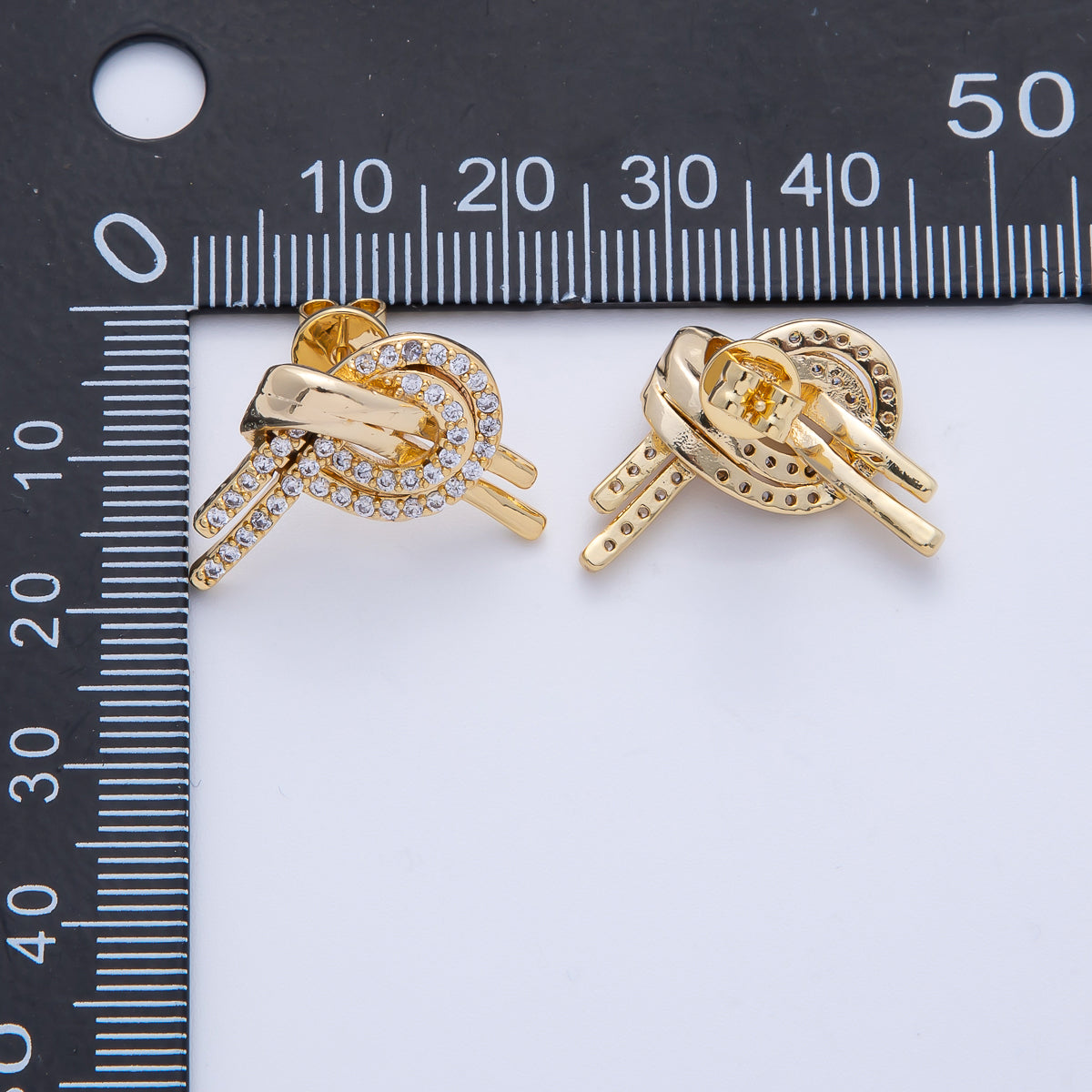 18K Gold Filled 15.5mm Micro Paved CZ Knot Stud Earrings | T126