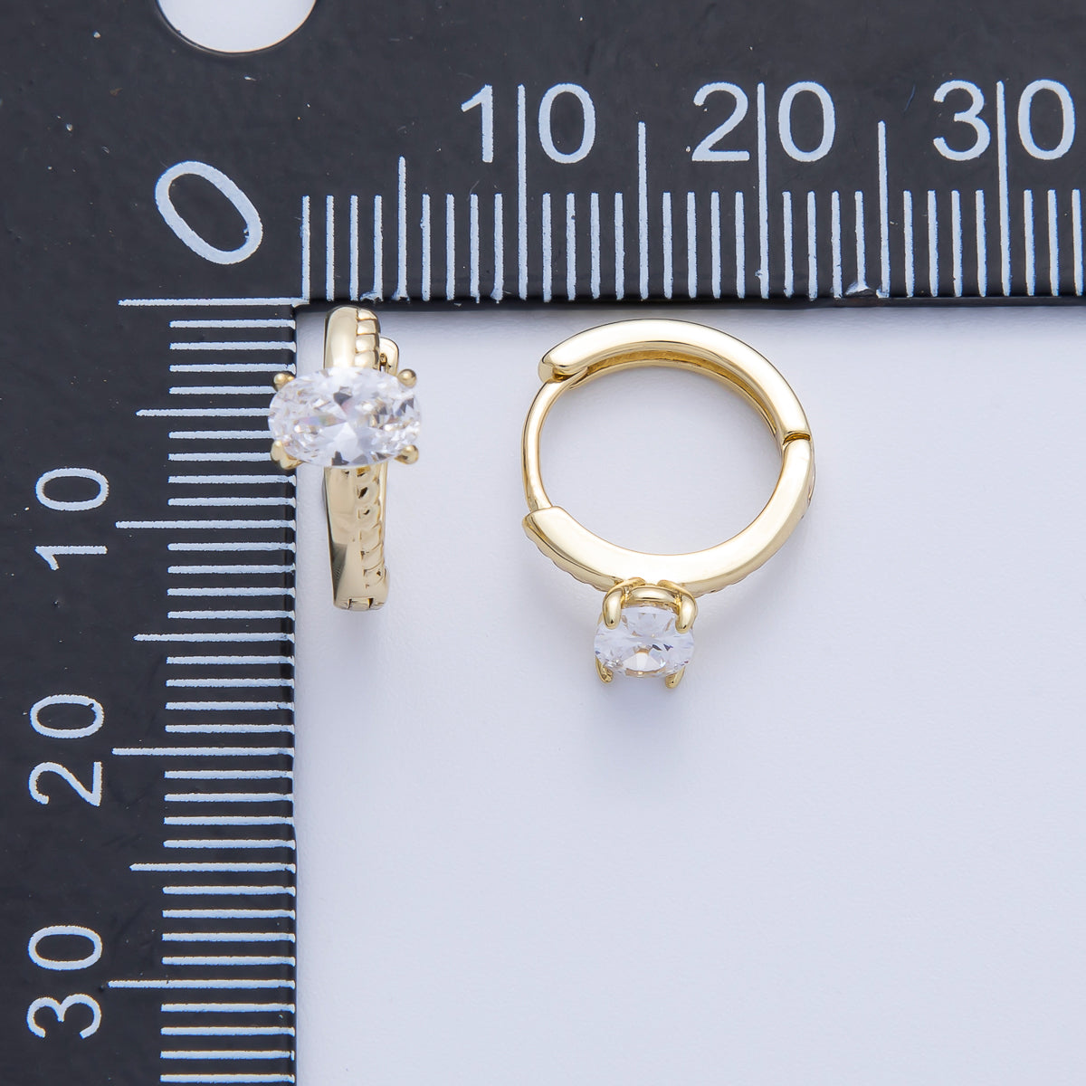 14K Gold Filled 15.5mm Clear CZ Ribbed Huggie Earrings | Earrings-00068