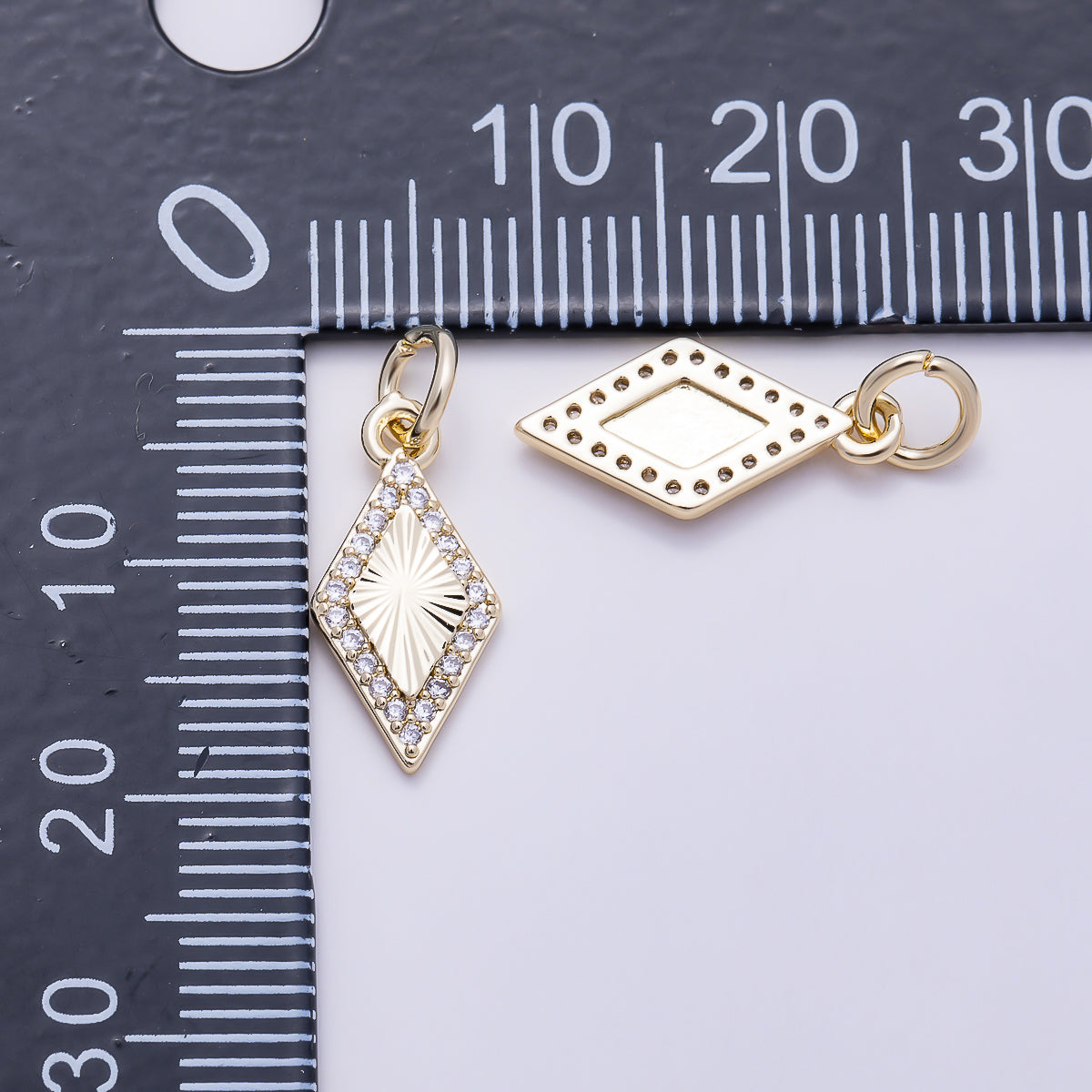 16K Gold Filled 15mm Micro Paved CZ Sunburst Rhombus Charm | Charms-01608