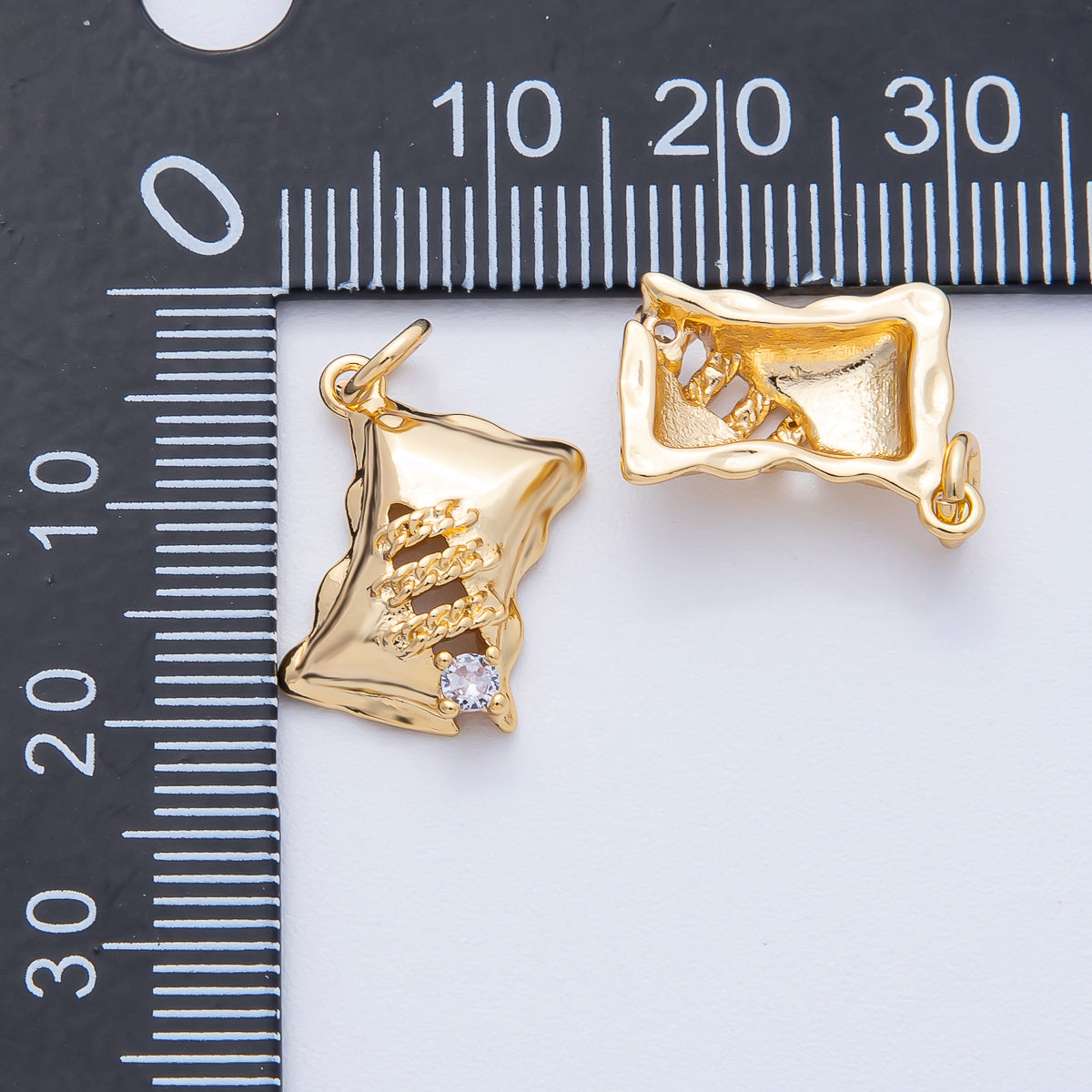18K Gold Filled 16mm Clear CZ Quilted Puffy Pillow Charm | AK186
