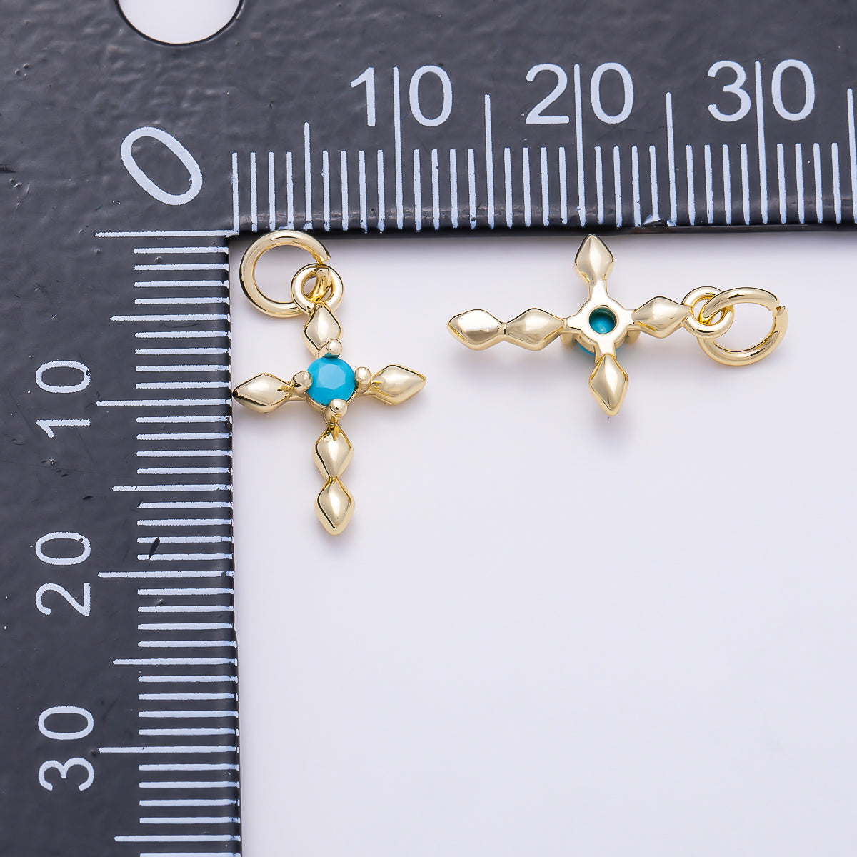 16K Gold Filled 16mm Turquoise Chubby Religious Cross Charm in Gold & Silver | Charms-02052 Charms-02053
