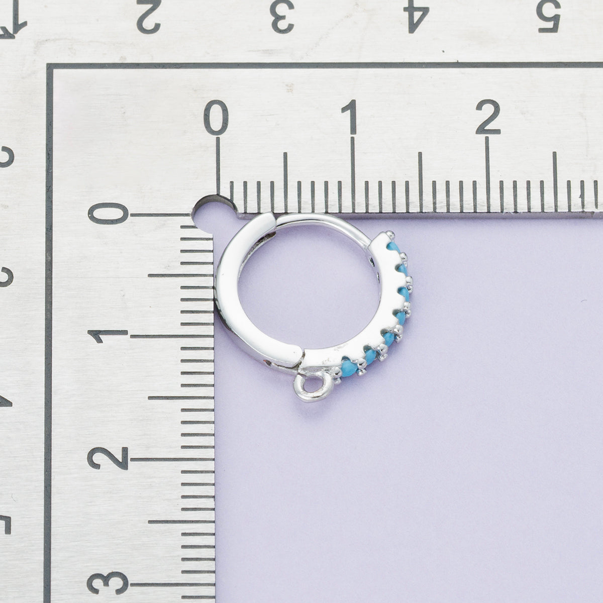Rhodium Plated 16mm Pink, Turquoise Micro Paved CZ Open Loop Drop Huggie Earrings | Findings-00085 Findings-00086