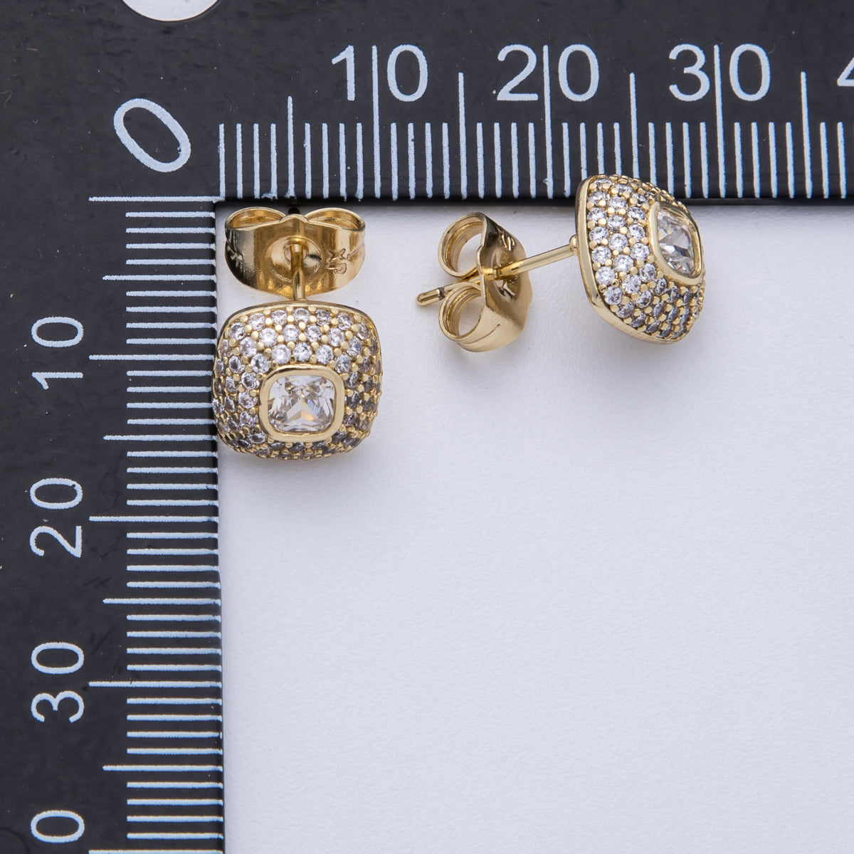 14K Gold Filled 16mm Clear Micro Paved CZ Square Stud Earrings | Earrings-00034