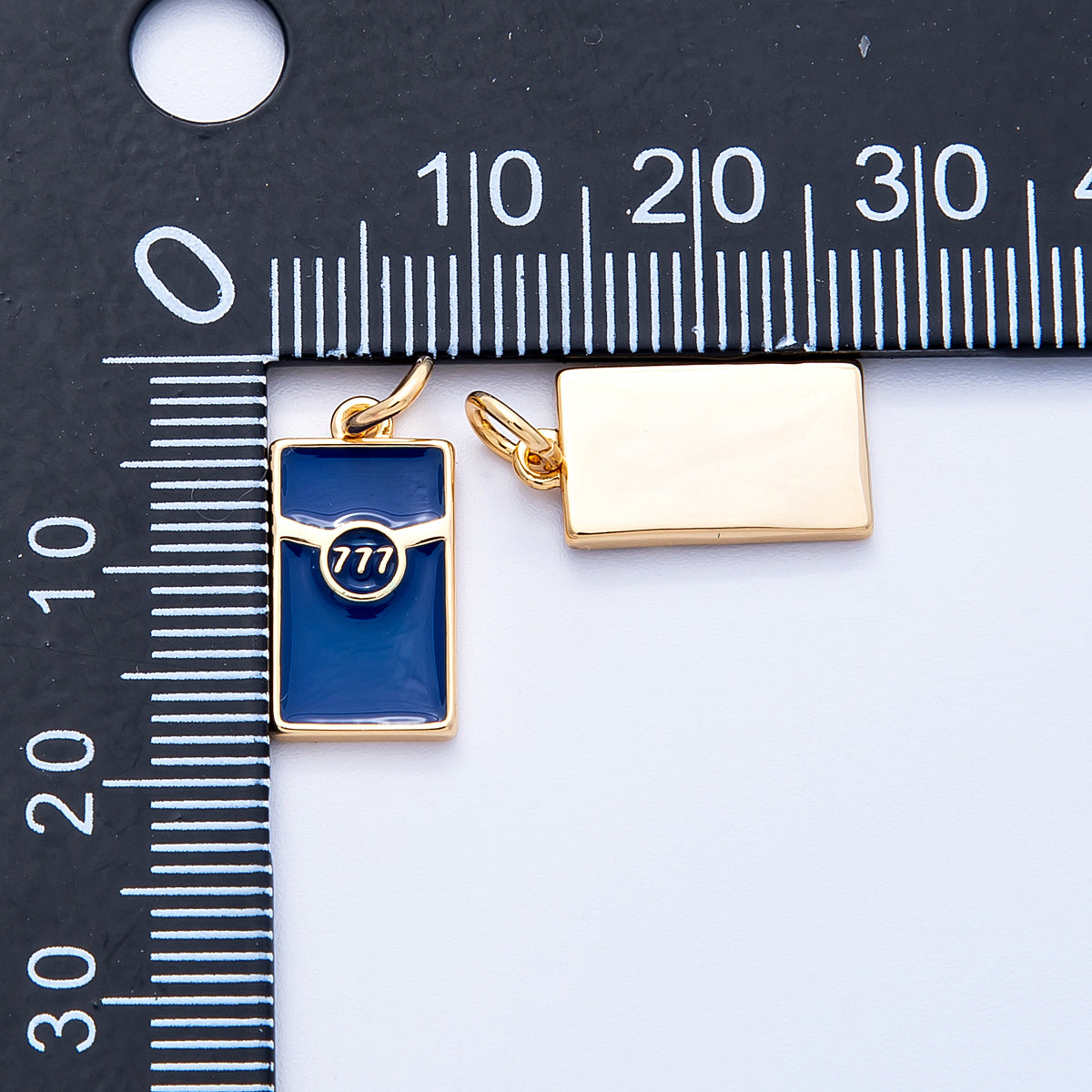18K Gold Filled 16mm 777 Lucky Angel Number Blue Enamel Cigarette Charm | Charms-00346