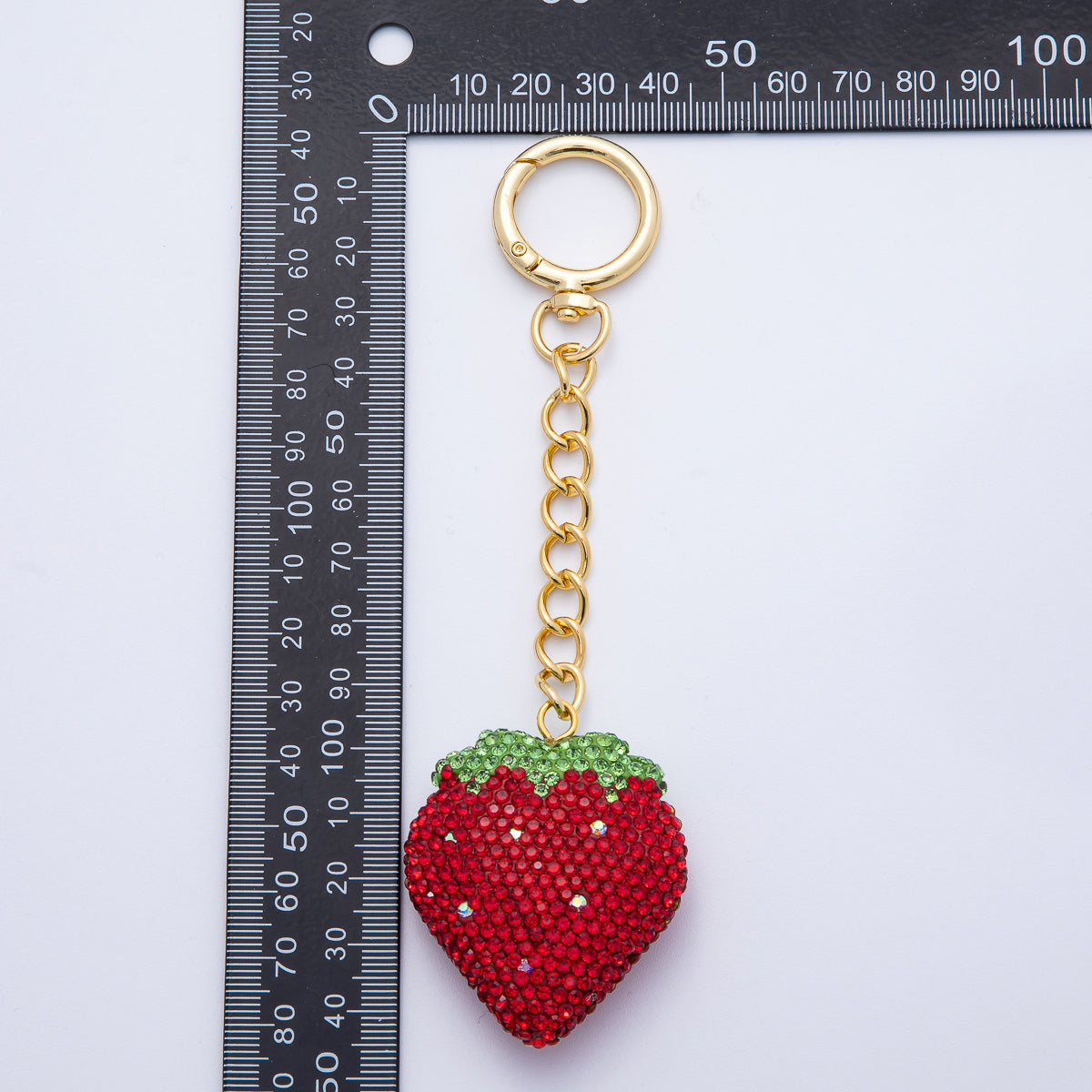 18K Gold Filled Strawberry Bedazzled Bag Charm Keychain Push Gate Accessories | WB-00248 ~ WB-00253