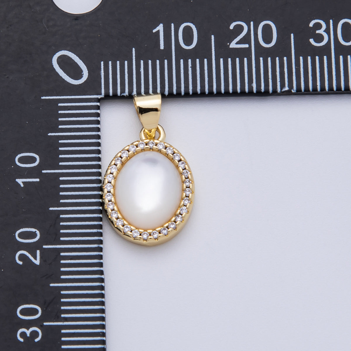 14K Gold Filled 16mm Shell Pearl Cabochon Micro Paved CZ Oval Pendant | AA1510