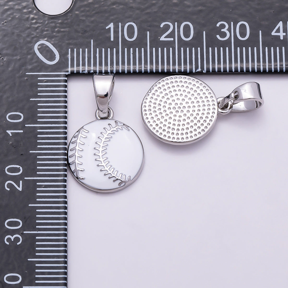 Silver 16mm White Baseball, Green Tennis Ball Enamel Pendant | Charms-00876 Charms-00877