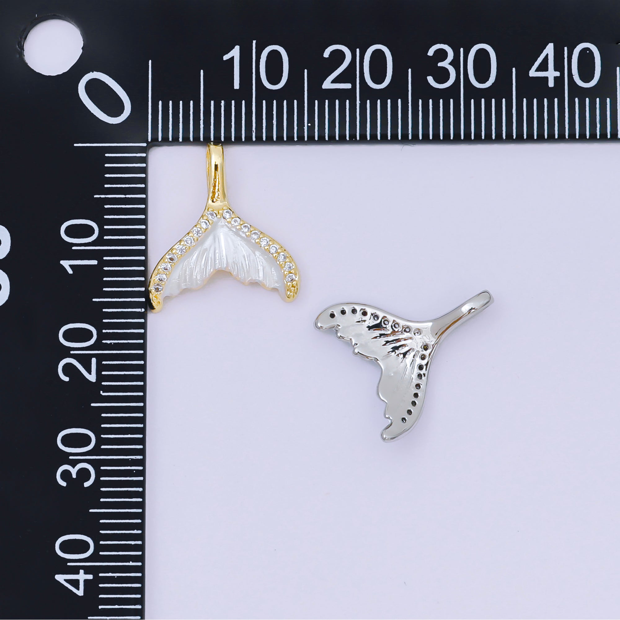 24K Gold Filled 16mm Micro Paved CZ Shell Pearl Mermaid Tail Fish Pendant in Gold & Silver | AA1575