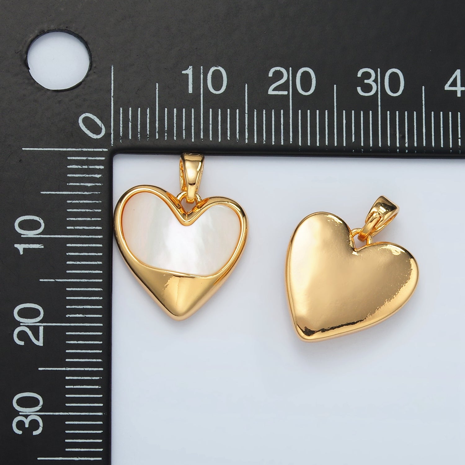 24K Gold Filled 16mm Shell Pearl Molten Bezel Heart Pendant | H498