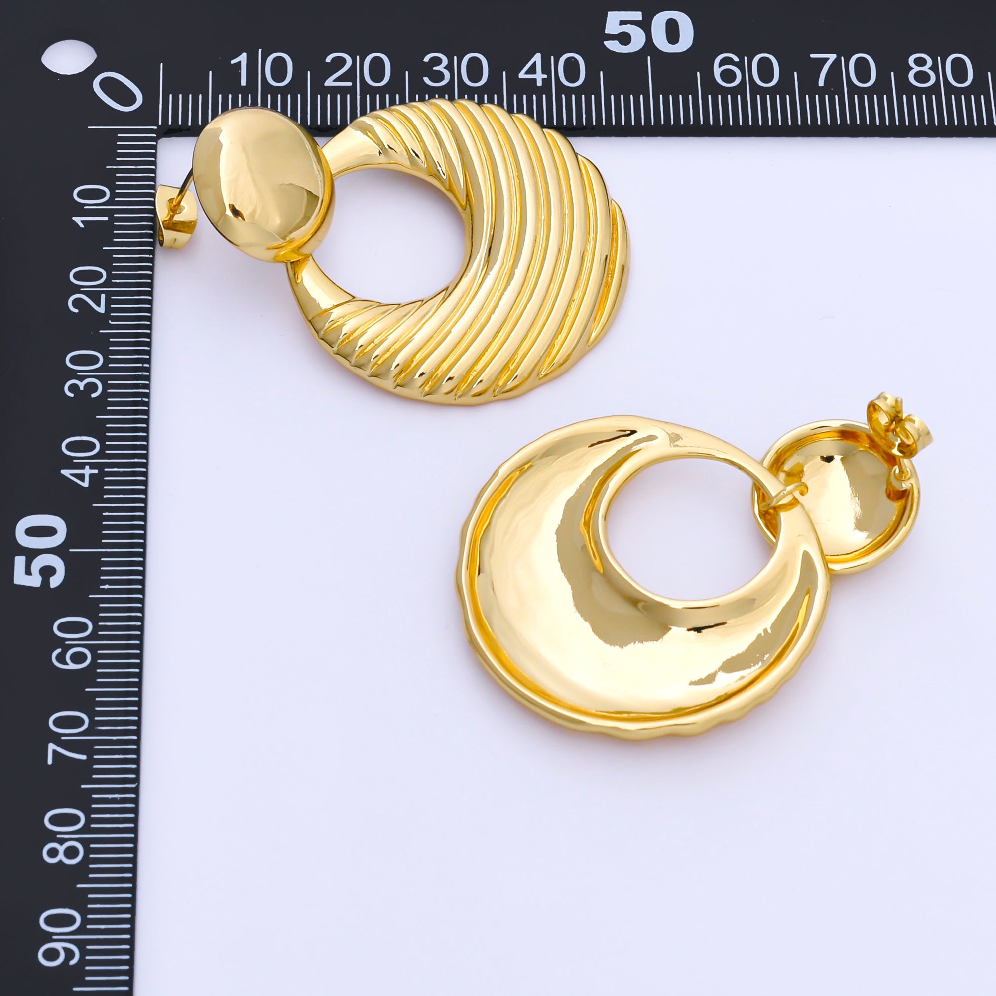 14K Gold Filled 40mm Geometric Door Knock Drop Stud Earrings in Gold & Silver | P494 P495