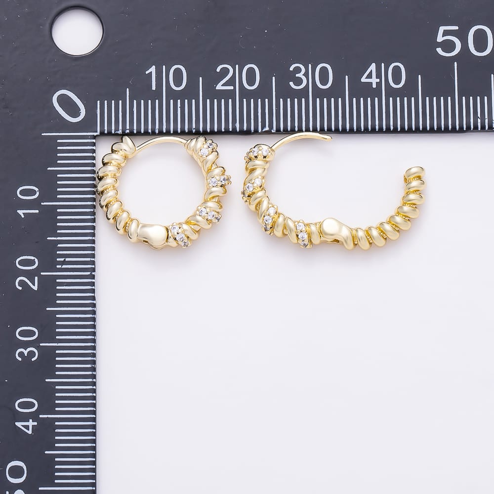14K Gold Filled 15mm Micro Paved CZ Twisted Coil Huggie Hoop Earrings | Earrings-01211