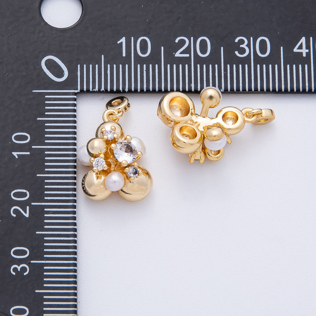 18K Gold Filled 16mm Geometric Bubble Shell Pearl Micro Paved CZ Charm | AK114