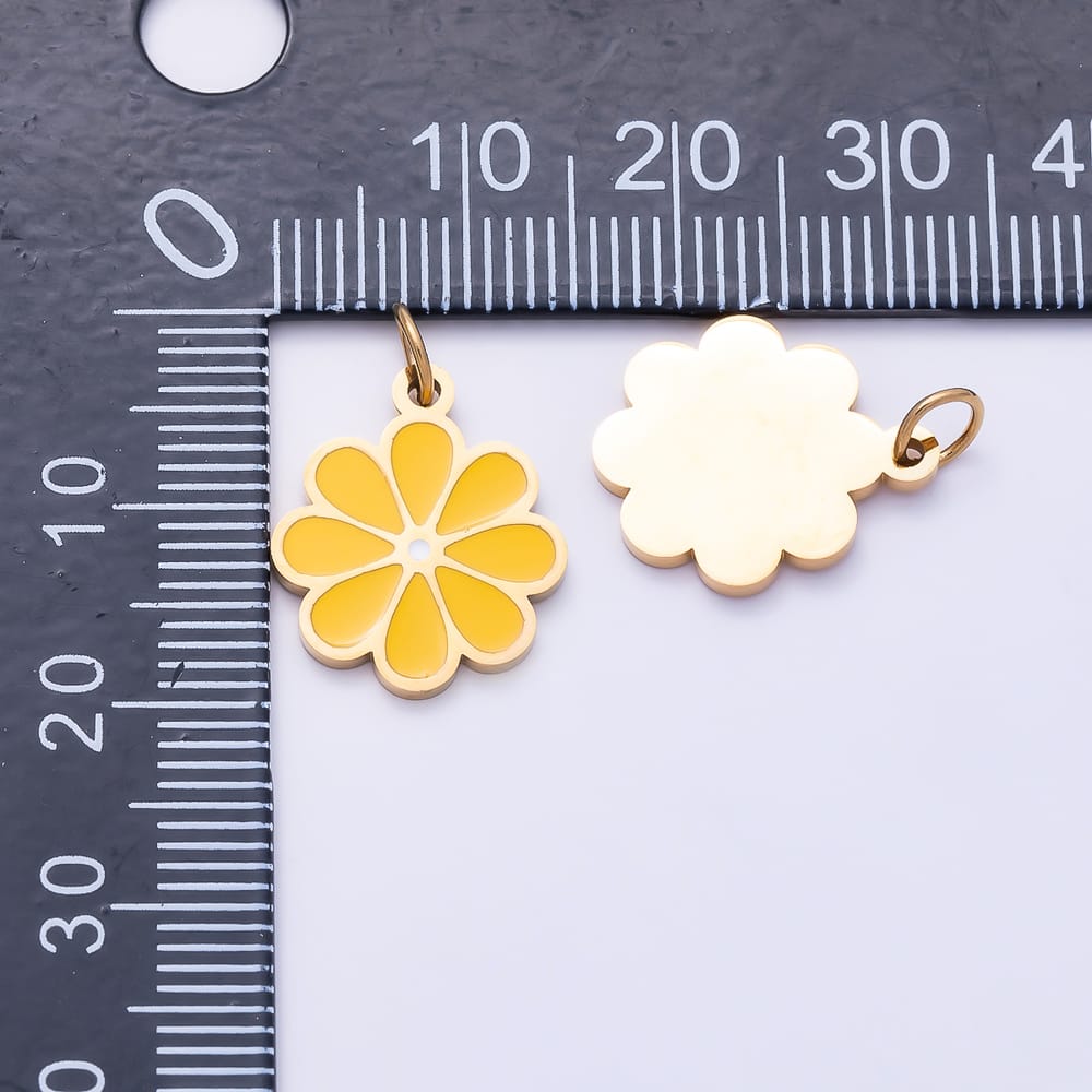 16K Gold Filled 16mm Yellow Enamel Daisy Flower Charm | Charms-02241