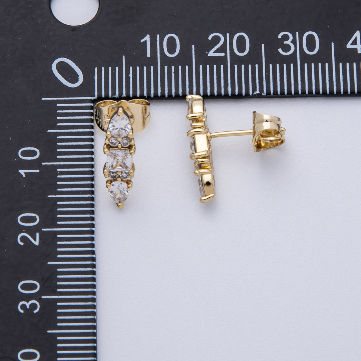 14K Gold Filled 16mm Clear Baguette Teardrop CZ Stud Earrings | Earrings-00031