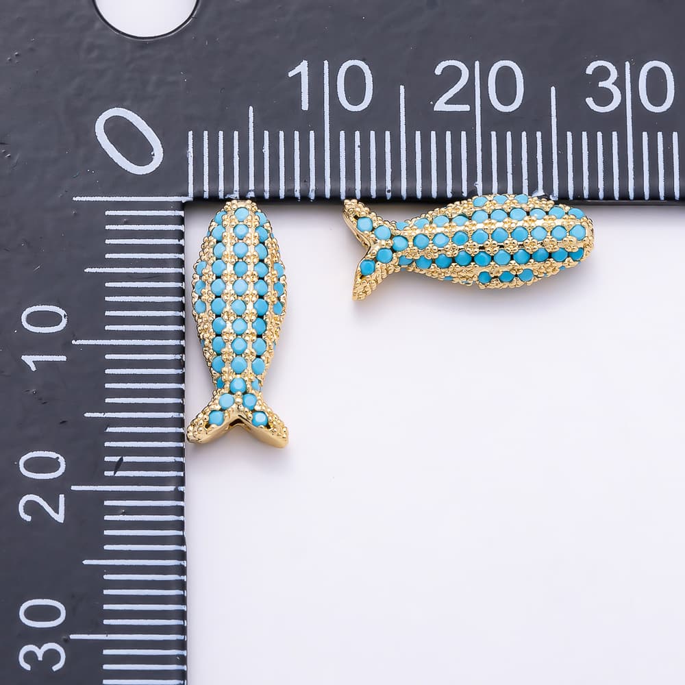 16K Gold Filled 16mm Clear and Turquoise Ocean Fish Spacer Beads | Beads-00619 - Beads-00620