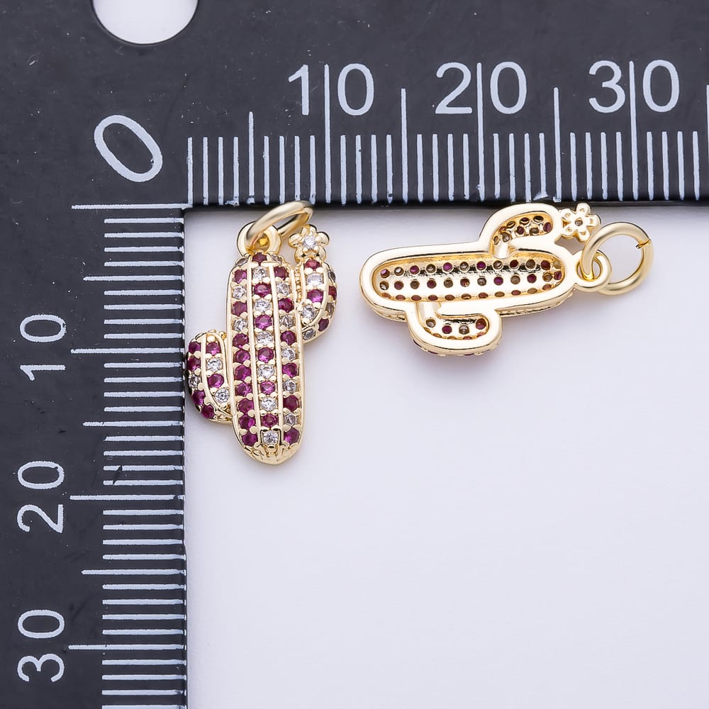 16K Gold Filled 16mm Fuchsia Micro Paved Cactus Plant Charm in Gold & Silver | Charms-02475 Charms-02476